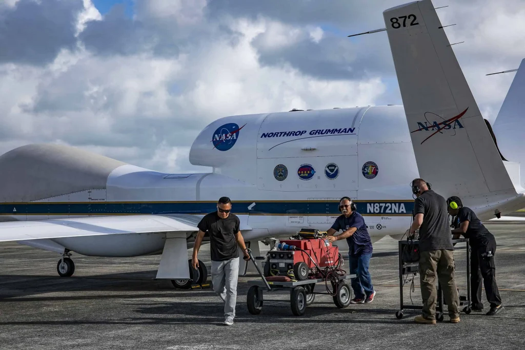 RQ-4 Global Hawk drone working as a hurricane hunter for NASA.